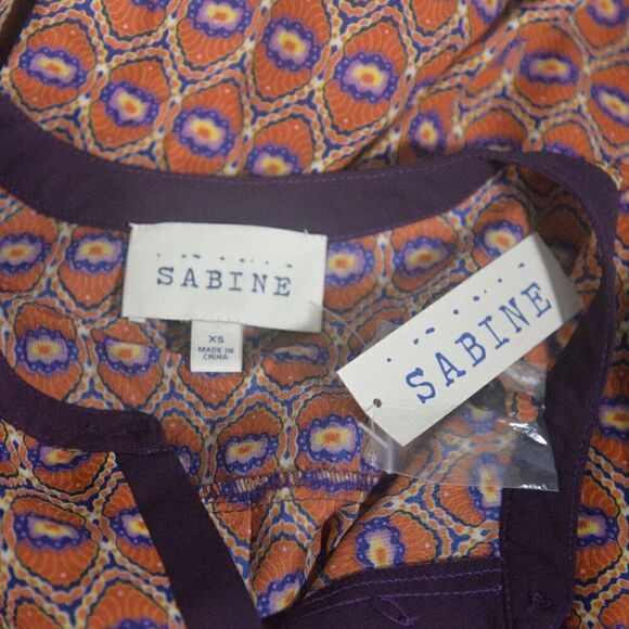 2/$12 Sabine Blouse Quarter Button Up Long Sleeve Printed Top Mauve Purple Sz XS - Picture 5 of 7